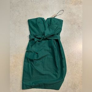 Emerald green JCrew strapless dress with belted bow size 2